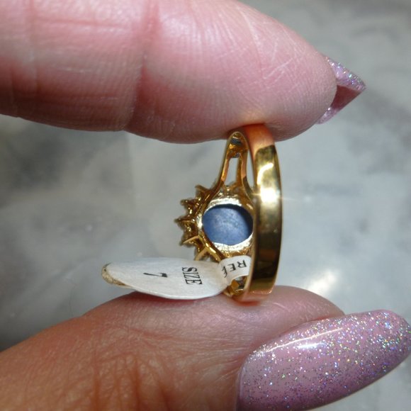 18k Yellow Gold EP Lapis Lazuli Swarovski Crystals Designer Dolphin Ore Size 7 - Picture 8 of 10